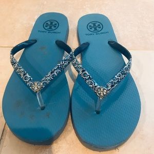 Tory Burch Blue Flip Flops Size 9